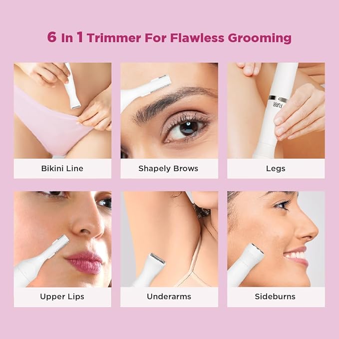 Furr 6-in-1 Multipurpose Trimmer & Shaver with 1 Year Warranty | For Eyebrows, Underarms, Legs & Bikini Line | Water Resistant & 45 Minutes Run...