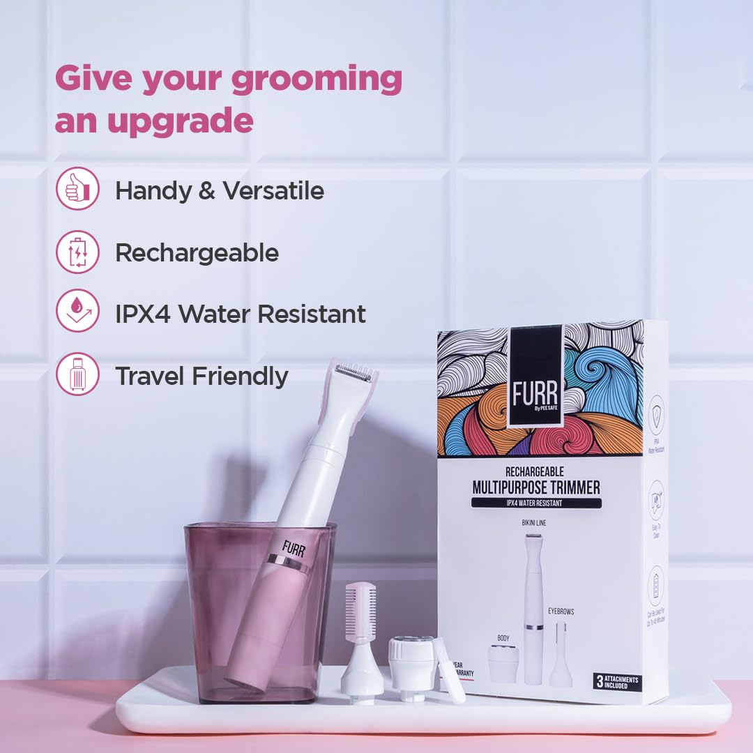 Furr 6-in-1 Multipurpose Trimmer & Shaver with 1 Year Warranty | For Eyebrows, Underarms, Legs & Bikini Line | Water Resistant & 45 Minutes Run...