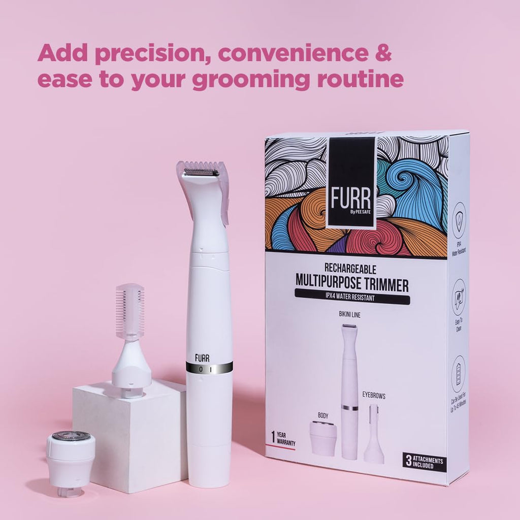 Furr 6-in-1 Multipurpose Trimmer & Shaver with 1 Year Warranty | For Eyebrows, Underarms, Legs & Bikini Line | Water Resistant & 45 Minutes Run...