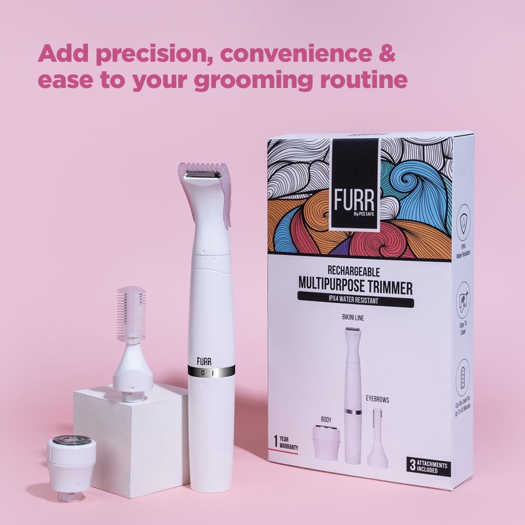 Furr 6-in-1 Multipurpose Trimmer & Shaver with 1 Year Warranty | For Eyebrows, Underarms, Legs & Bikini Line | Water Resistant & 45 Minutes Run...
