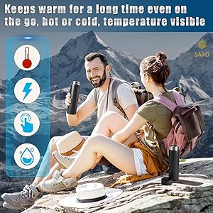 Stainless Steel Sports Water Bottle with LED Temperature Display, Double Wall Vacuum Insulated, 500 ML, Keeps Hot for 24 Hours